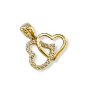 Златна висулка двойно сърце с циркониев акцент 14K RG12407