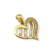 Златна висулка сърце с вътрешни линии и цирконии 14K RG12408