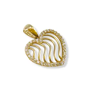 Златна висулка сърце с вълнообразни златни линии 14K RG12410