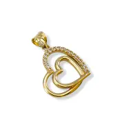 Златна висулка сърце с двойни златни сърца 14K RG12412