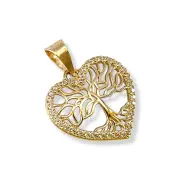 Златна висулка сърце дървото на живота с камъчета 14K RG12416