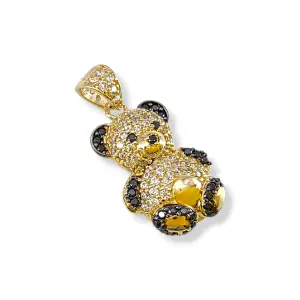 Златна висулка мече с нежни бели и черни камъни 14K RG12420