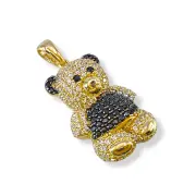 Златна висулка мече с черни и бели циркони 14K RG12421