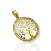 Златна висулка дървото на живота с рамка от камъни 14K RG11206