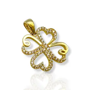 Златна висулка детелина от сърца с камъни 14K RG11202