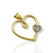 Златна висулка две сърца с циркониев акцент 14K RG11203