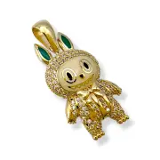 Златна висулка Лабубу със зелени ушички 14K RG11360