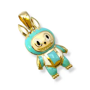 Златна висулка Лабубу със зеленикав емайлиран костюм 14K RG11362