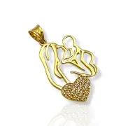 Златна висулка майка с дете и сърце с камъни 14K RG11198