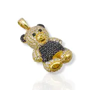 Златна висулка мече с черни и бели цирконии 14K RG11414