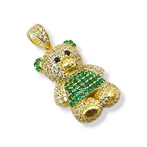 Златна висулка мече с бели и зелени циркони 14K RG10941