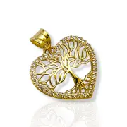 Златна висулка сърце с дървото на живота 14K RG11200