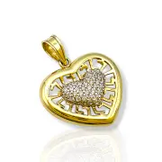 Златна висулка сърце в сърце с ажурен акцент 14K RG11205
