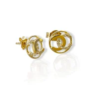 Детски златни обеци на винт с кръгъл дизайн и блестящи камъни 14K RG13119