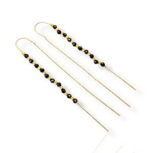 Висящи златни обеци с черни мъниста 14K RG10850