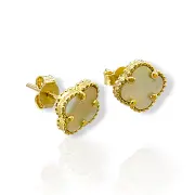 Златни обеци на винт детелина бял седеф 14K RG12480