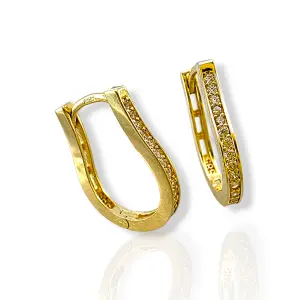 Златни обеци издължена плоска форма и фин циркониев блясък 14K RG12515