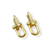 Висящи златни обеци Тифани с правоъгълна халка и топчета 14K RG11505