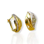 Златни обеци с цирконии и бял акцент 14K RG11379