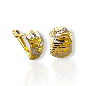 Златни обеци диагонална текстура с топъл златен тон 14K RG12503