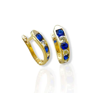 Златни обеци за деца със сини и бели камъни 14K RG13120