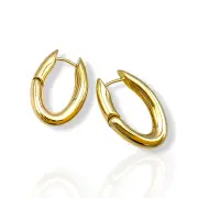 Овални златни обеци с масивна структура и закопчаване тип клипс 14K RG11400