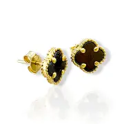 Златни обеци на винт детелина черен оникс 14K RG12481