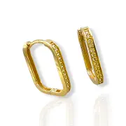Златни обеци заоблена правоъгълна линия с елегантни цирконии 14K RG12516