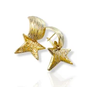 Елегантни златни обеци с висящи звезди и релефно гравиране 14K RG13150