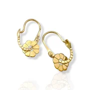 Детски златни обеци треперушки с цвете и релефен дизайн 14K RG13094