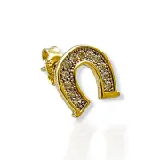Златни обеци на винт подкова с циркони единични 14K RG13378