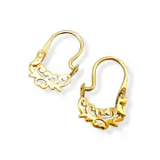 Златни детски обеци кошнички с флорални шарки 14K RG11346