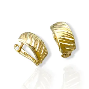 Златни обеци с листовидно гравиране и мат 14K RG13199