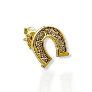 Златни обеци на винт подкова с циркони единични 14K RG13378