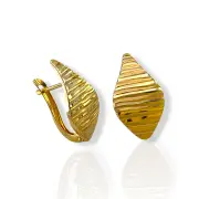 Златни обеци издължена капка с релефни линии 14K RG12505