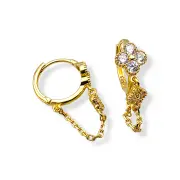 Златни обеци халки с верижка и цирконии 14K RG11160