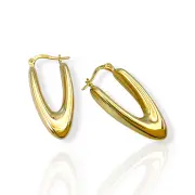 Висящи златни обеци с елипсовиден полиран дизайн 14K RG11508
