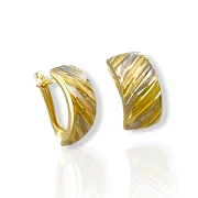 Златни обеци правоъгълни двуцветни с гравирана шарка 14K RG12961