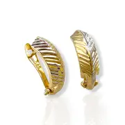 Дамски златни обеци с двуцветен листовиден релеф 14K RG13200