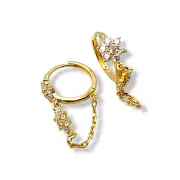 Златни обеци халки с цветя и синджир 14K RG11161