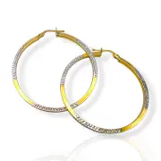 Златни обеци халки с гравирани бели акценти 14K RG11509