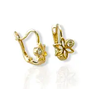 Детски златни обеци цвете с бял цирконий 14K RG12484