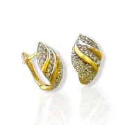 Златни обеци лист с цирконии и двуцветен дизайн 14K RG12963