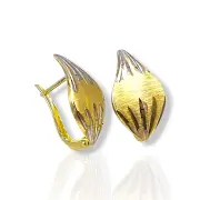 Златни обеци с листен мотив и бял акцент 14K RG10855