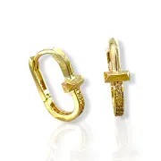 Златни обеци стилизиран кръст с фини камъни 14K RG12508