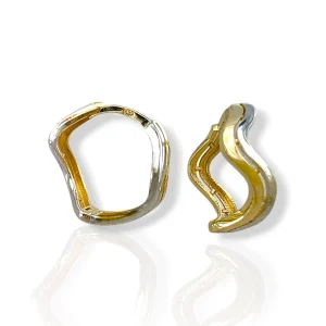 Златни обеци халки с вълнообразен двуцветен дизайн 14K RG13098