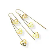 Висящи обеци с тройни златни сърца 14K RG11163