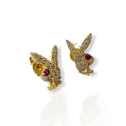 Златни обеци на винт Playboy с циркони и рубин 14K RG13382