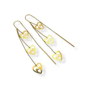 Висящи обеци с тройни златни сърца 14K RG11163