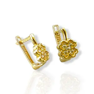 Детски златни обеци детелинка с фини цирконии 14K RG12486